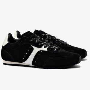 Larroude Black and White Suede Women's Sneakers